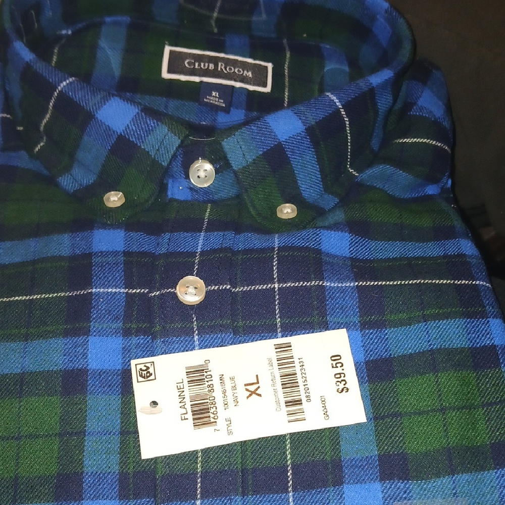 Club Room Men's Blue and Green Plaid Shirt